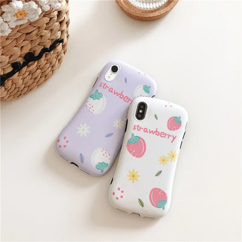 

NEW Kawaii Japanese Strawberry Flower Letter Phone Case For iPhone 6 6 Puls 6S 7 8 Plus X XS MAX Cases Soft Silicon Back Cover