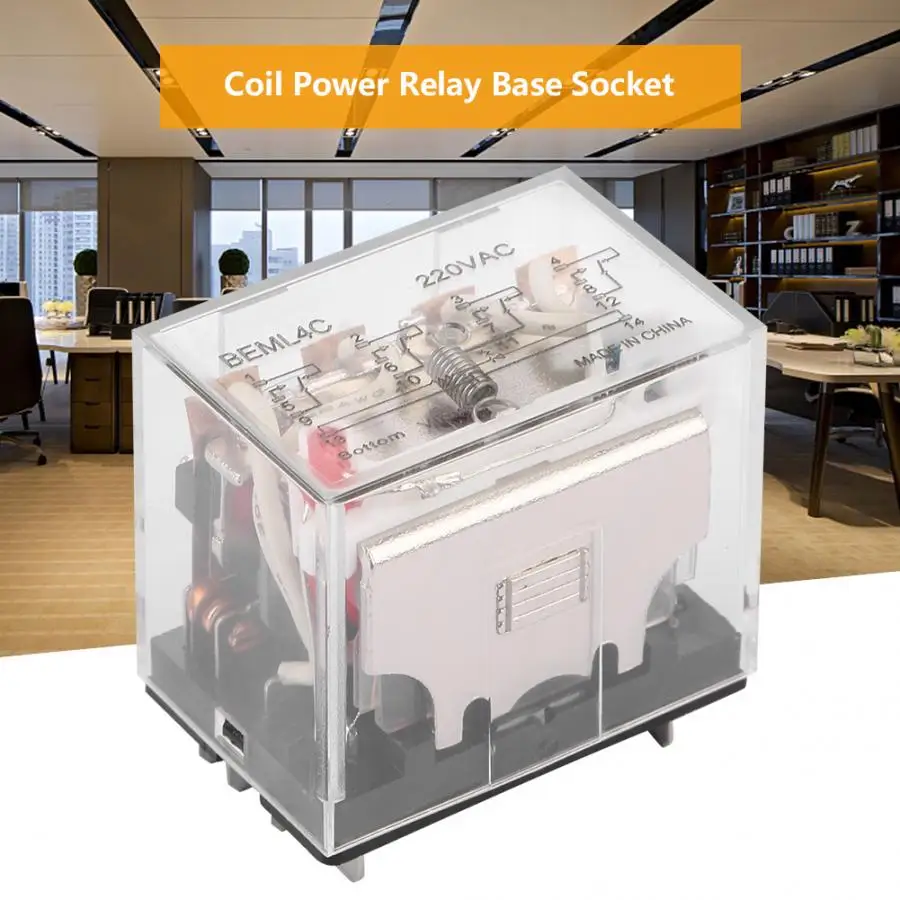 

BEML4C(LY4) 220V AC 10A 6 Pins Din rail Coil Power Relay Base Socket