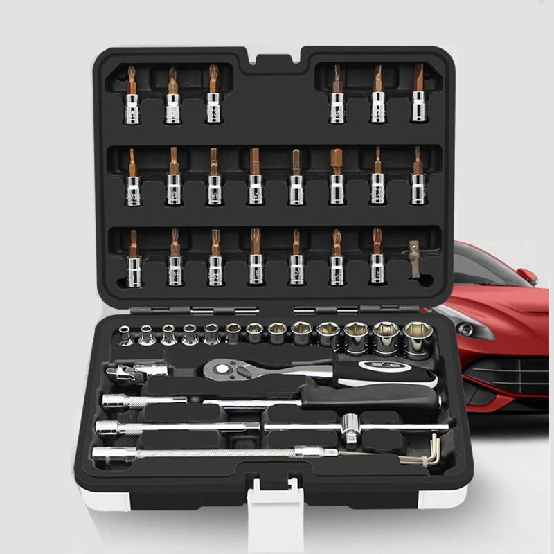 

46Pcs 1/4-Inch Socket Set Car Repair Tool Set Ratchet Wrench Spanner For Bicycle Motorcycle Car Repairing Tool Set Common Socket