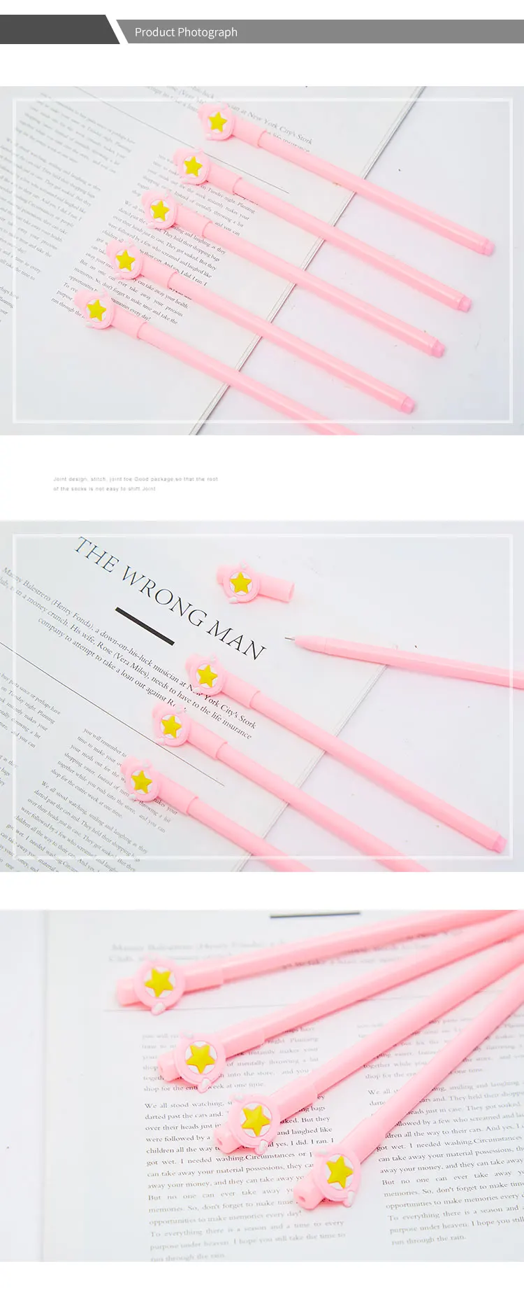 12Pcs/pack Korean Cartoon Star Wing Gel Pens Blue Black Ink Stationery Fun Kawaii School Office Funny Pencil Bag Case Stationary