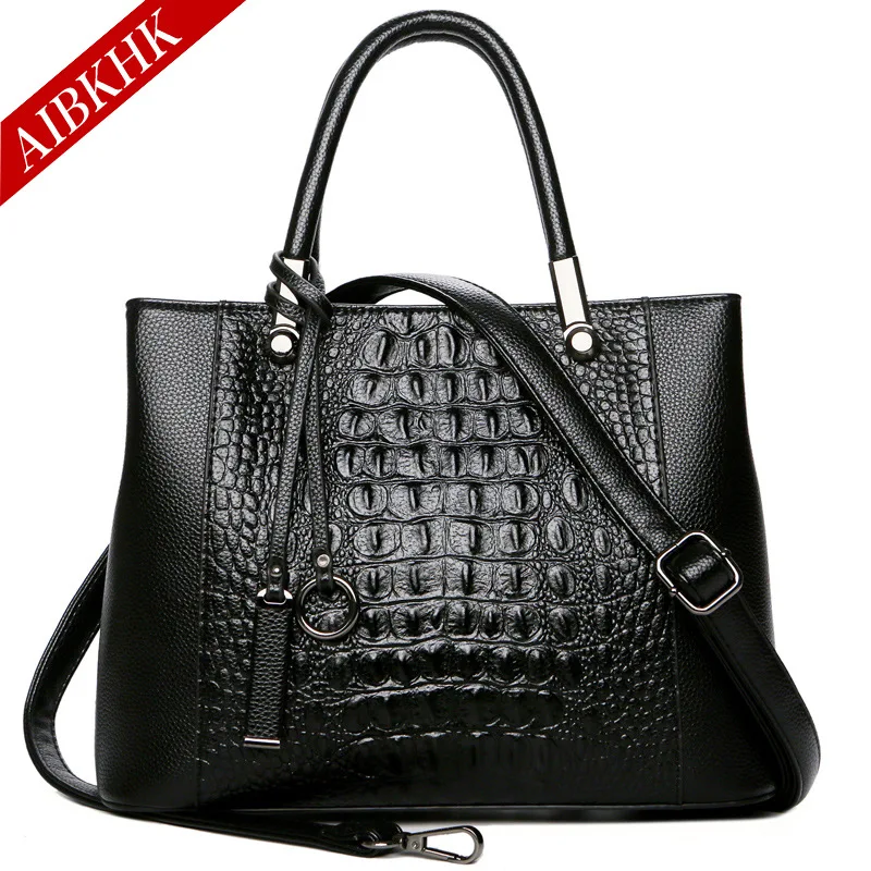 

Genuine Leather Handbags Luxury Brand Alligator Shoulder Crossbody Bags for Women 2019 Black Large Totes Ladies Messenger Bag