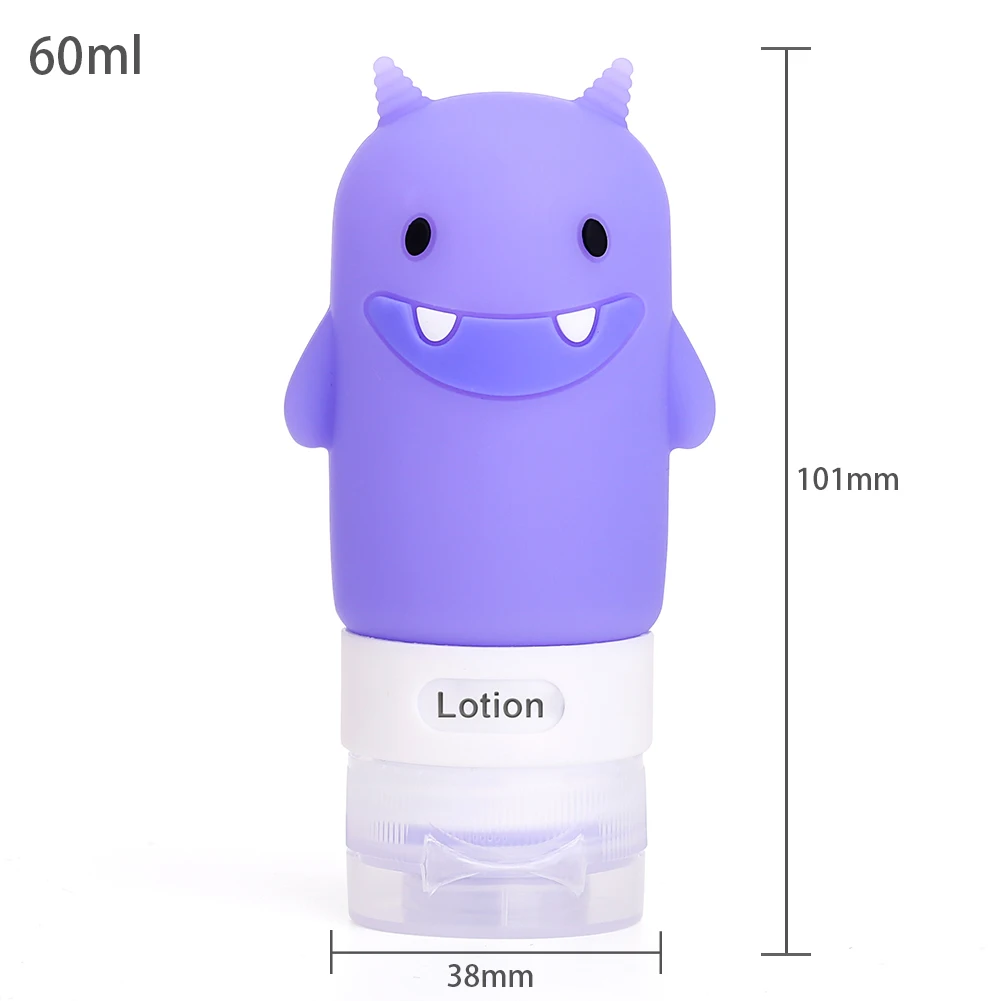 Переносная гигиеническая бутылка для путешествий, с рисунком животных, для моделирования, силиконовые тюбики, лосьон для многоразового использования, Пустые Контейнеры - Цвет: 60ml Purple monster
