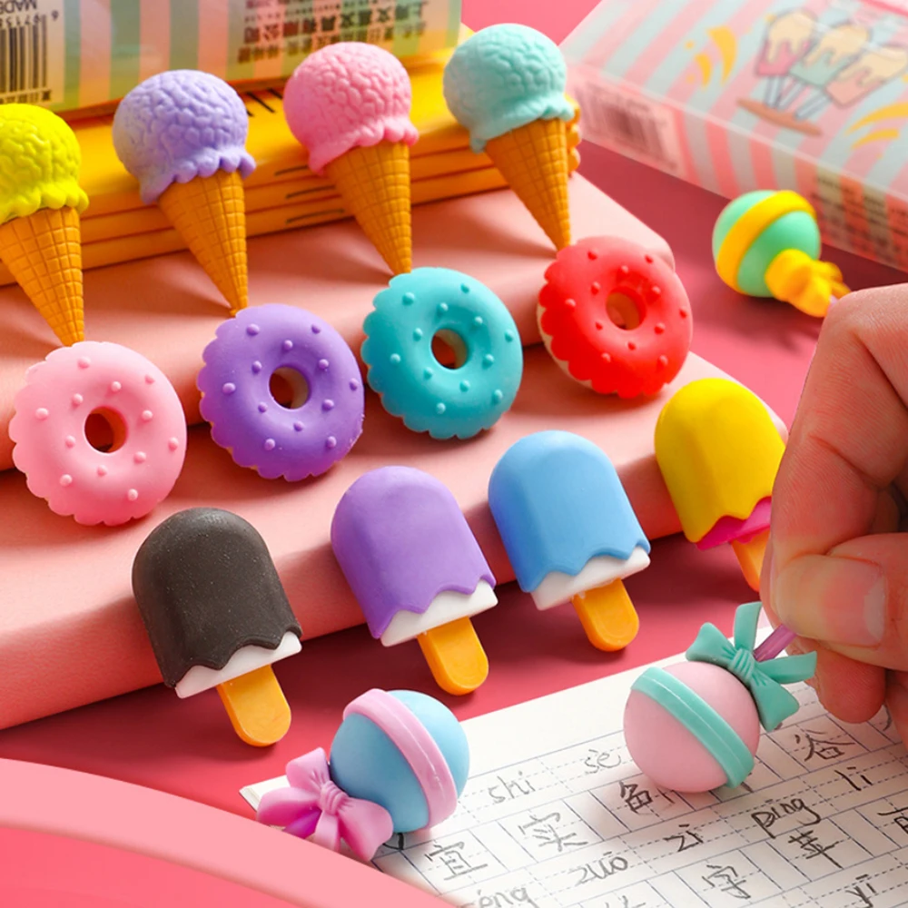 

4pcs/set Kawaii Cartoon Rubber Pencil Eraser Ice Cream Dessert Children Student Gift Eraser School Stationery Supply