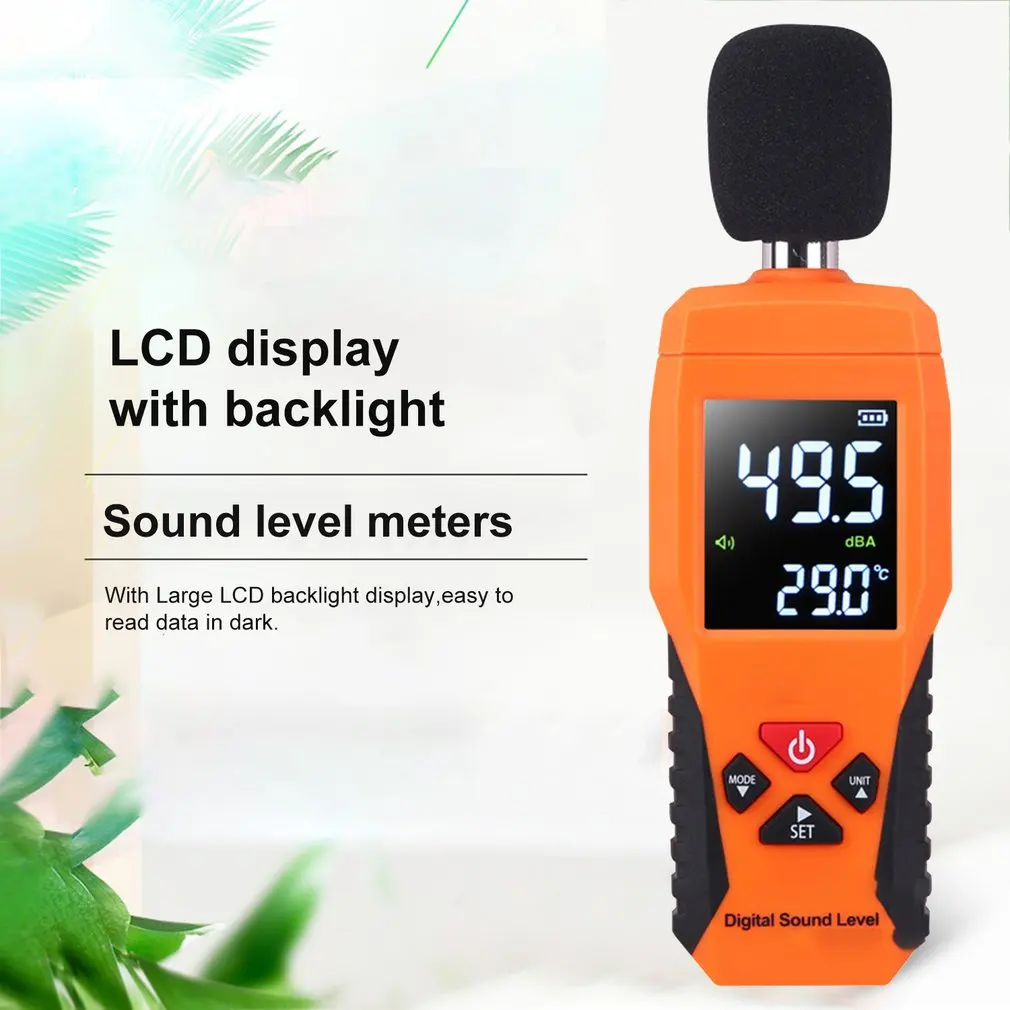 Цифровой уровень звука дБ метров 30 дБ~ 130 дБ децибе шум регистратор детектор диагностический инструмент тестер температуры с подсветкой Горячая