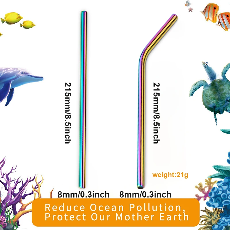 Металлическая соломинка 50 шт./лот многоразовая соломинка из нержавеющей стали E-co дружественные питьевые трубочки 215 мм* 8 мм Прямые изогнутые соломинки для напитков