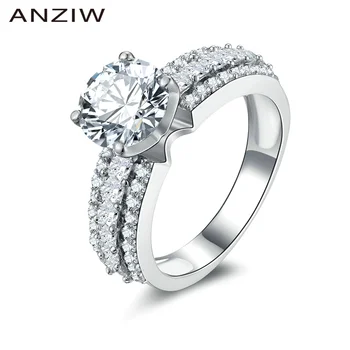 

ANZIW New Classic 2 Carat nscd Ring Solitaire Engagement Wedding Ring 925 Sterling Silver Triple Row Tiny Sona Ring кольцо