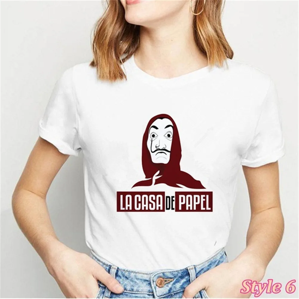 Women T-shirts Summer The House of Paper Tops Harajuku La Case De Papel Short Sleeve Casual Tees Fashion White  Female T-shirts