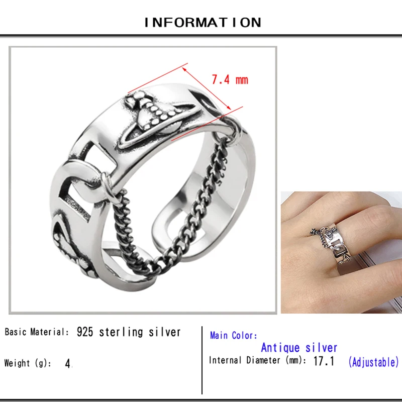 Антикварное кольцо с планетой, регулируемое широкое 925 пробы, серебряное кольцо, роскошные ювелирные изделия, старое Винтажное кольцо с цепочкой для женщин,, Черная пятница, предложения