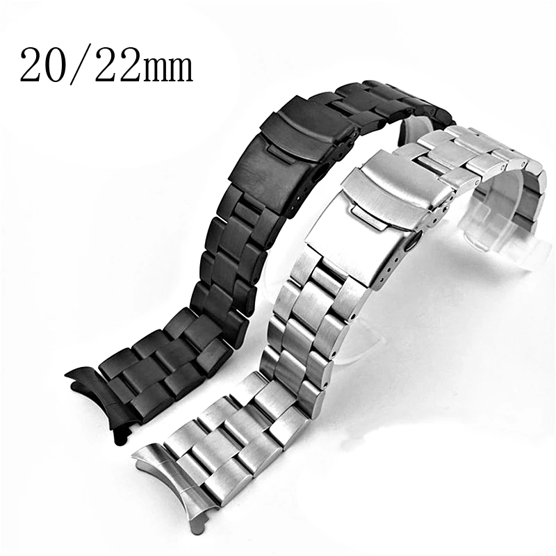 Watch Bnad for Seiko Casio Solid Steel Band Black Brushed Frosted 20mm 22mm Armani Tissot | Наручные часы