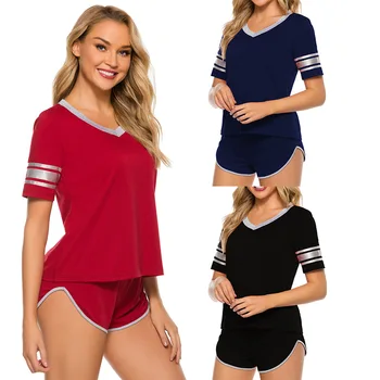 

Pajamas for Women Solid Cotton Sexy Sleepwear V-Neck Short Shorts Lingerie Cool and Breathable Plus Size Home Clothes Wearable