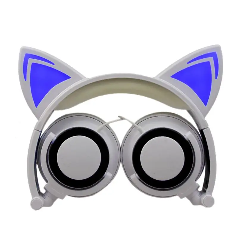 Foldable Portable Safe Wired Kids Gaming Headsets Glowing Cat Ears Headphones R2JB