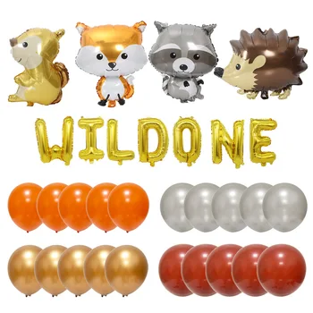 

1set 16'' WILD ONE Large Jungle Hedgehog Fox Raccoon Balloons Cartoon Animal foil Balloon Birthday Safari Party Decor kids toys
