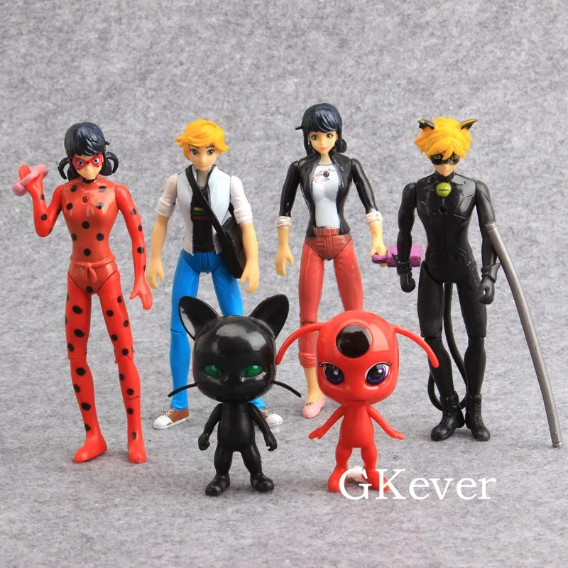 

6pcs/set Ladybug Girl PVC Action Figures Toys LED Flash Light Luminous Lady Bug & Black Cat figure toy Children Gift 7.5-15 CM