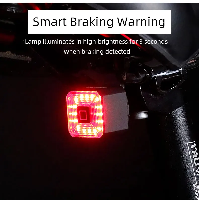 Deemount-luz trasera de freno para bicicleta, linterna LED de advertencia recargable vía USB, luz trasera inteligente para ciclismo Manual