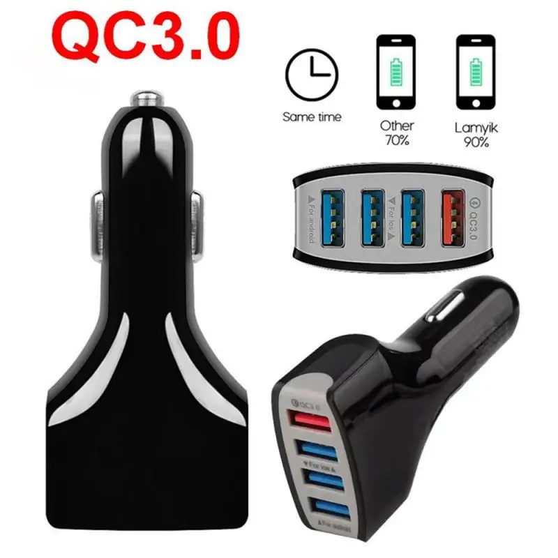 Автомобильное зарядное устройство с 4 портами USB 3 0 быстрая зарядка 30 Вт адаптер