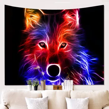 

Wolves Holy Animals Tapestry Decoration Wall Hanging Lion Wolf Tiger Pattern Background Wall Tapestry Home Textile