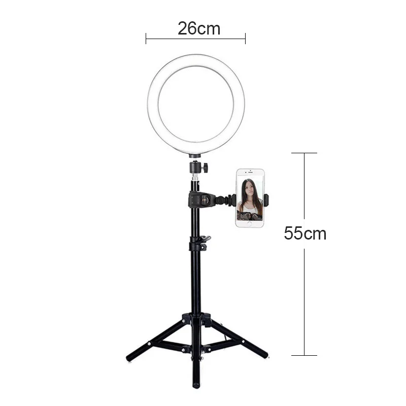 Фон для фотосъемки с регулируемой яркостью светодиодный Кольцевая вспышка для селфи 16/26 см Photo Studio кольцевая лампа подставка с триодом для Youtube видео для студий с живым звуком - Цвет: 26cm(55cm tripod A)