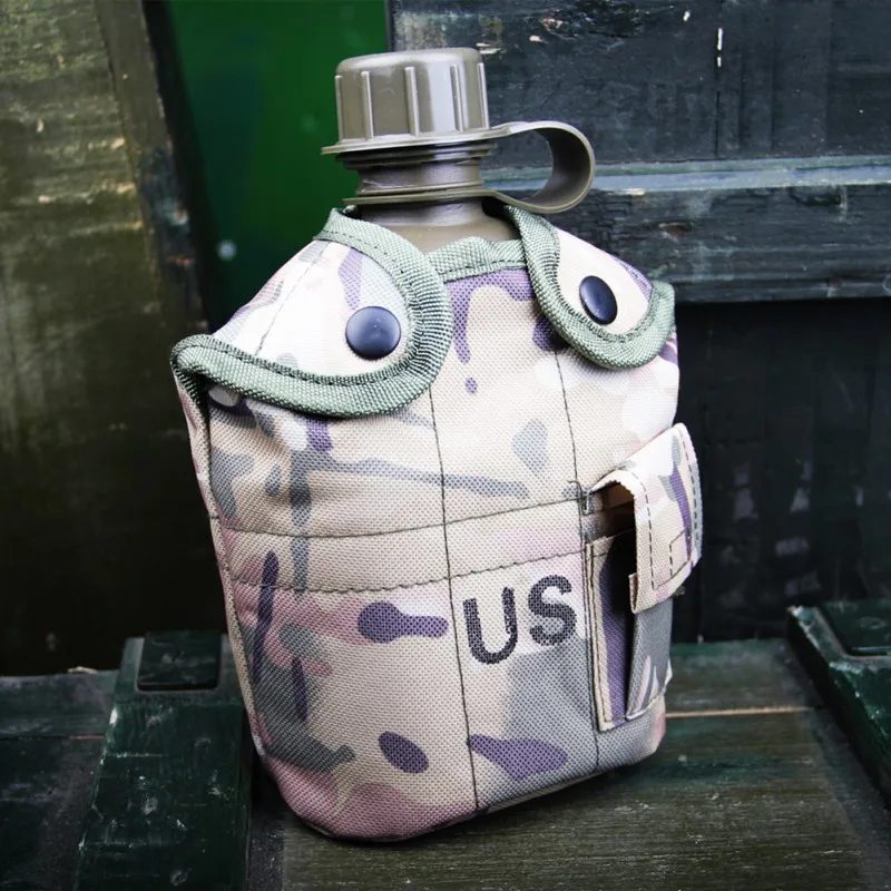 

Portable Outdoor Warm Kettle Camouflage 1L Water Bottle with 0.7L Aluminum Lunch Box for Camping Hiking Travel Picnic KT01