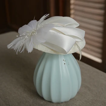 

Mingli Tengda Grace Bow White Formal Hat Brigade Pearls Small Fresh Headwear Cap Black Wedding Hats And Fascinators Accessories