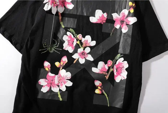 Новинка 19SS Off-White OW вишневые модели унисекс для влюбленных пар хлопковая модная футболка с короткими рукавами и круглым вырезом