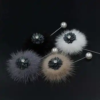 

Korean hot sale fashion personality mink fur pearl pop ladies wild brooch jewelry factory wholesale