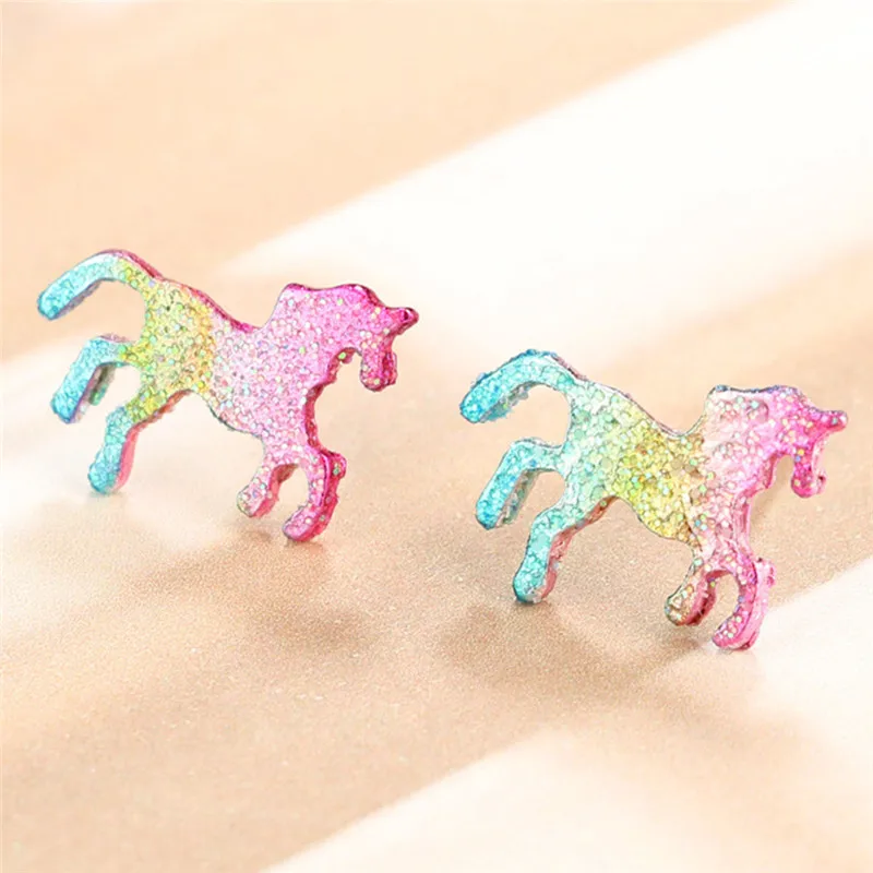 Красочные блестящие эмалевые серьги в виде единорогов для женщин, милые серьги-гвоздики в виде лошади, ювелирные изделия, подарок Brinco Feminino