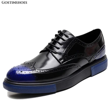 

Patent Leather Rub Color Brogue Men Casual Buty Meskie Men Fashion Pointed Flat Business Casual Zapatos De Hombre Men Shoes