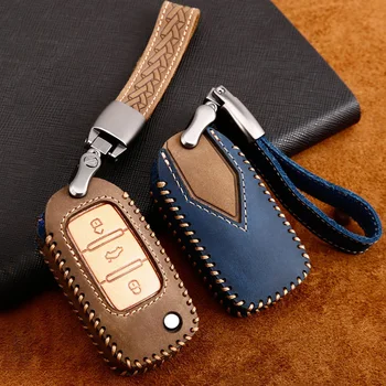 

Crazy Horse Leather Car Key Case for SKODA A5 Octavia Kodiaq Karoq Rapid Fabia Superb Yeti Remote Cover Chain Auto Accessories