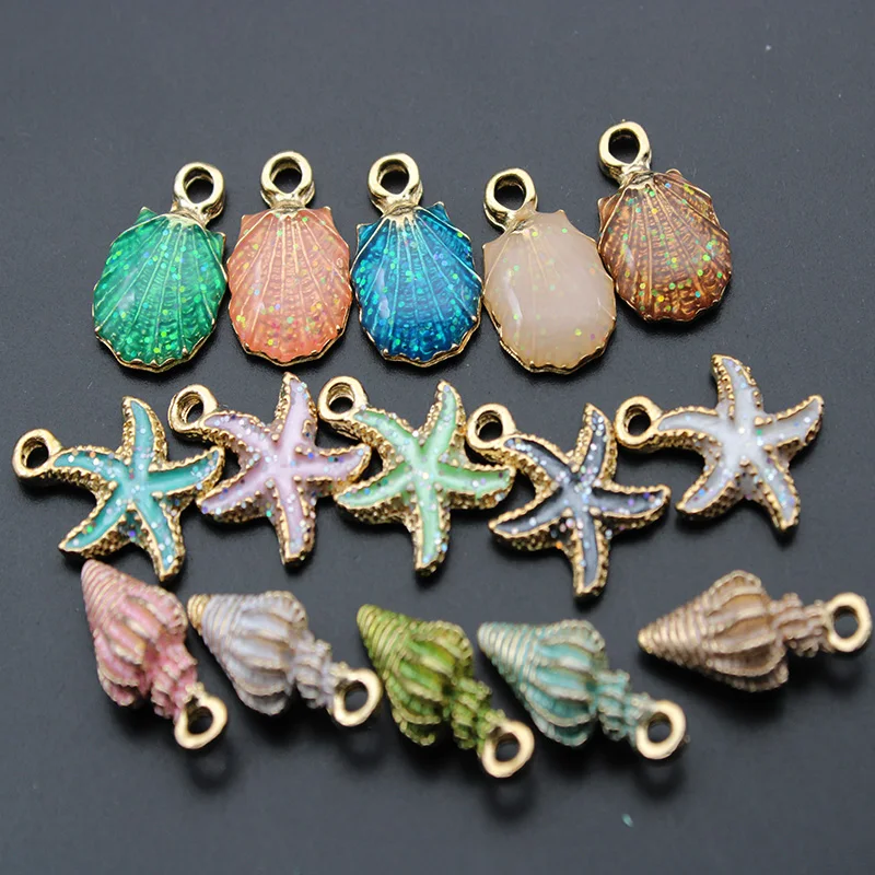 

10Pcs/lot Colorful Shell Conch Starfish Enamel Charms Shell Charms for Bracelet Necklace Jewelry DIY Craft Accessory