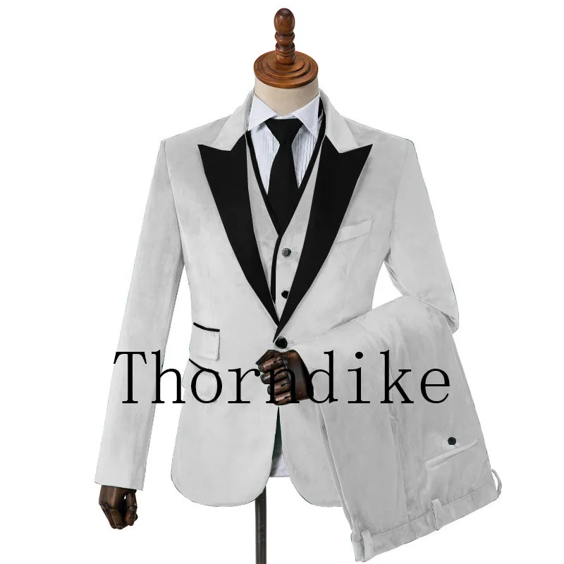 One Button Slim Fit Men Suits Light Purple Velvet Prom Stage Wedding Tuxedos Fall 3 Piece Male Set Suit Jacket Vest Pant