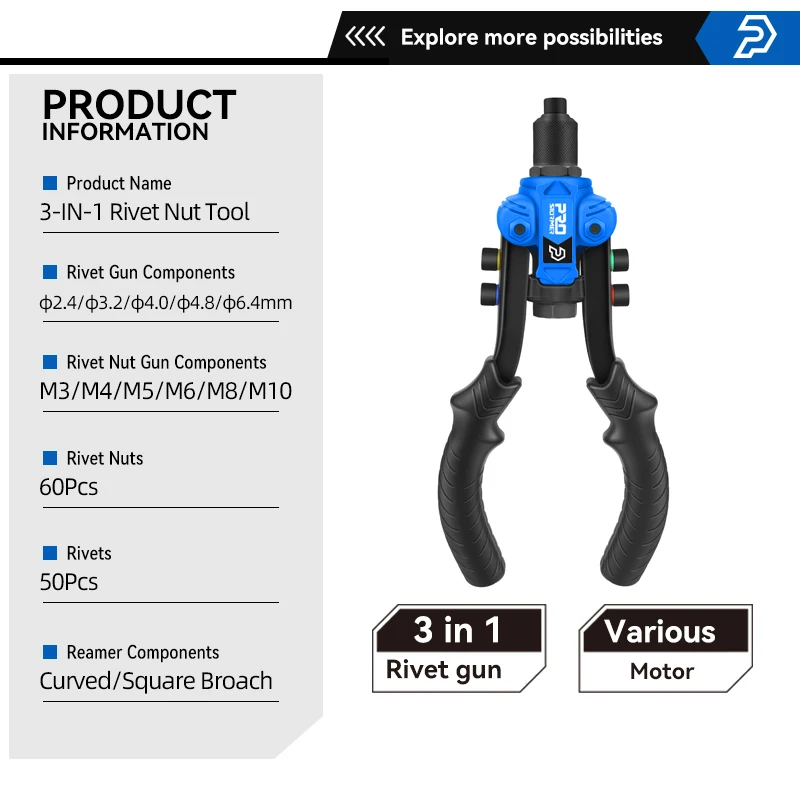 3 in 1 Swivel Head 360&deg; Rivet Nut Guns Hand Riveter of Threaded Tool Sleeve Nuts for Auto M3/4/5/6 Reaming Multi by PROSTORM rivet gun,rivet nut tool,rivet gun set