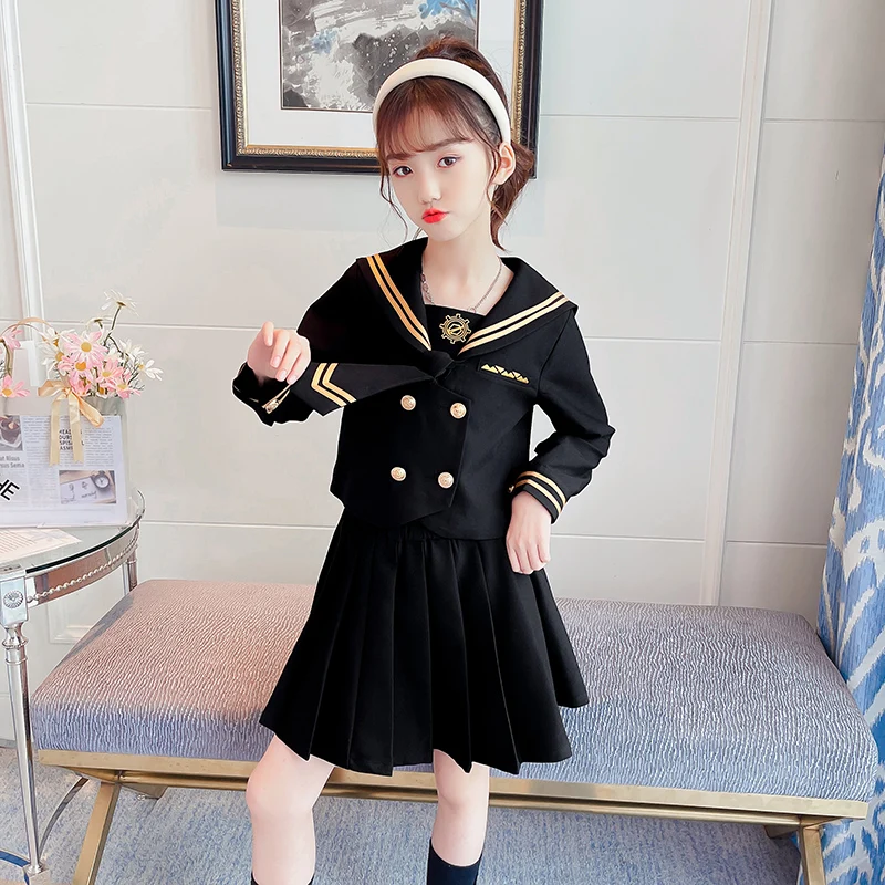

Girls School Clothing Set Spring Formal Cotton Top + Pleated Skirts Kids Japanese Style Uniform Suit for Girls 6 8 10 12 13Years