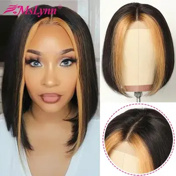 

4x4 Bob Lace Closure Wigs Straight Highlight Human Hair Wigs For Black Women Brazilian Short Wigs Natural Color Mslynn Remy Wig