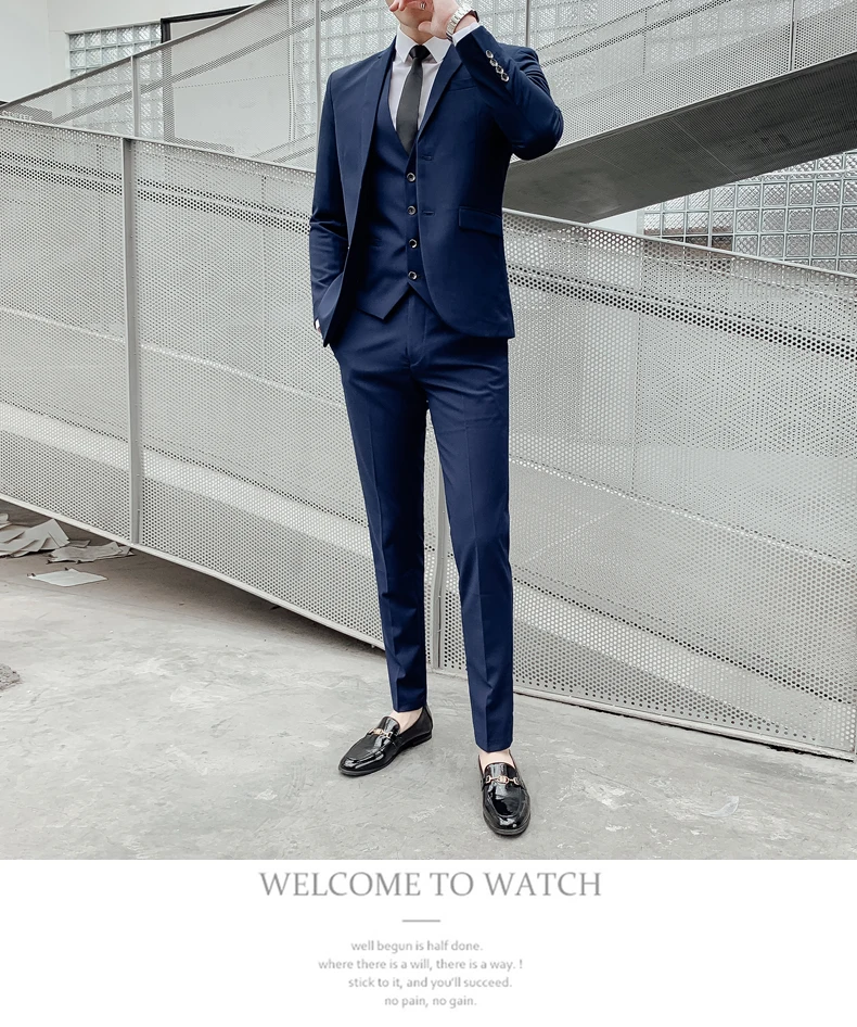 Blazer + Pants + Vest ) Men's 3 Pcs Elegant Man Suit Brand Slim Fit Single  Button Party Formal Business Dress Suit Male Terno - Suits - AliExpress
