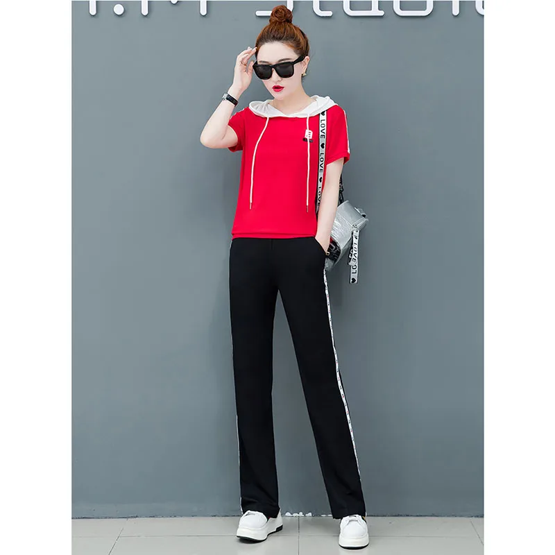 

2019 summer new Korean version of loose running clothes casual short-sleeved two-piece women A438