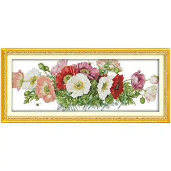 

Poppies flower painting counted printed on the canvas 11CT 14CT DIY kit Cross Stitch embroidery needlework Sets home decor