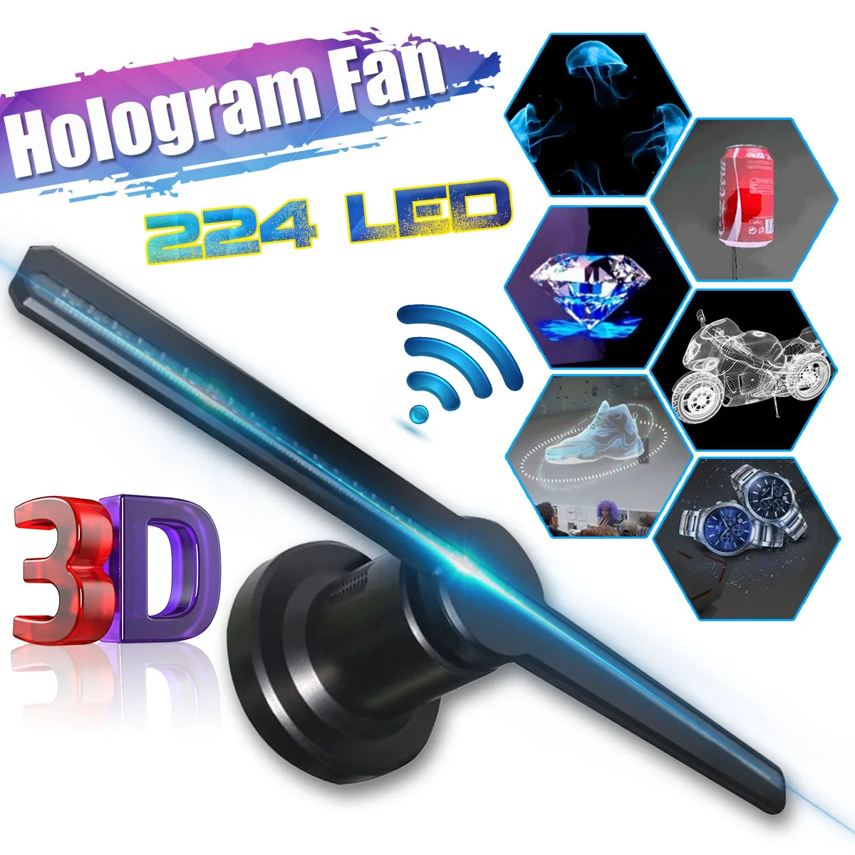 

Wifi 3D Hologram Projector Fan with 16G TF Holographic Display 224 LEDs Party Decorations Holograms Led 42cm Store Signs Funny