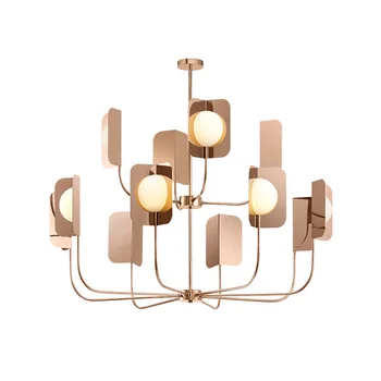 

Nordic Luxury Rose Gold Plated Stainless Steel Leaf with LED G5 White Glass Bulbs Chandelier for Villa Pipe Droplight