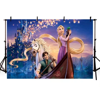 

Tangled Rapunzel Princess Boat Horse Sparkles Castle Palace Backdrop Girls Birthday Party Backgrounds 7x5FT Vinyl