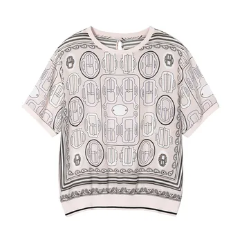

New women s clothing European dollars led belt buckle F8909 printed silk short sleeve T shirt coat