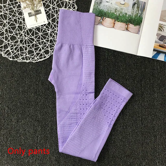 Violetpants 2 шт. бесшовный комплект для йоги, женская одежда, спортивная одежда, женские леггинсы для спортзала, фитнеса, штаны с мягкими чашечками пуш-ап, спортивный бюстгальтер, спортивные костюмы - Цвет: Violetpants