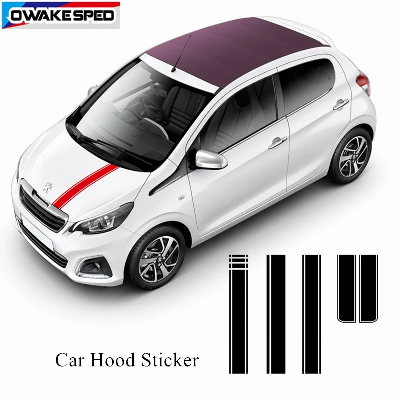 

Наклейка на капот автомобиля из углеродного волокна для Peugeot 108, аксессуары В гоночном стиле, украшение на крышку автомобильного двигателя, виниловые наклейки, спортивные полосы