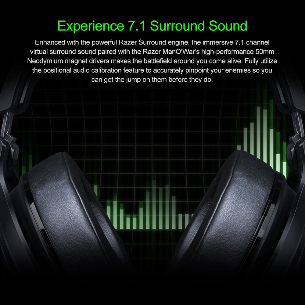 Razer ManO'War Беспроводная 7,1 гарнитура с объемным звуком, беспроводные наушники 2,4 ГГц, беспроводная технология быстрого действия