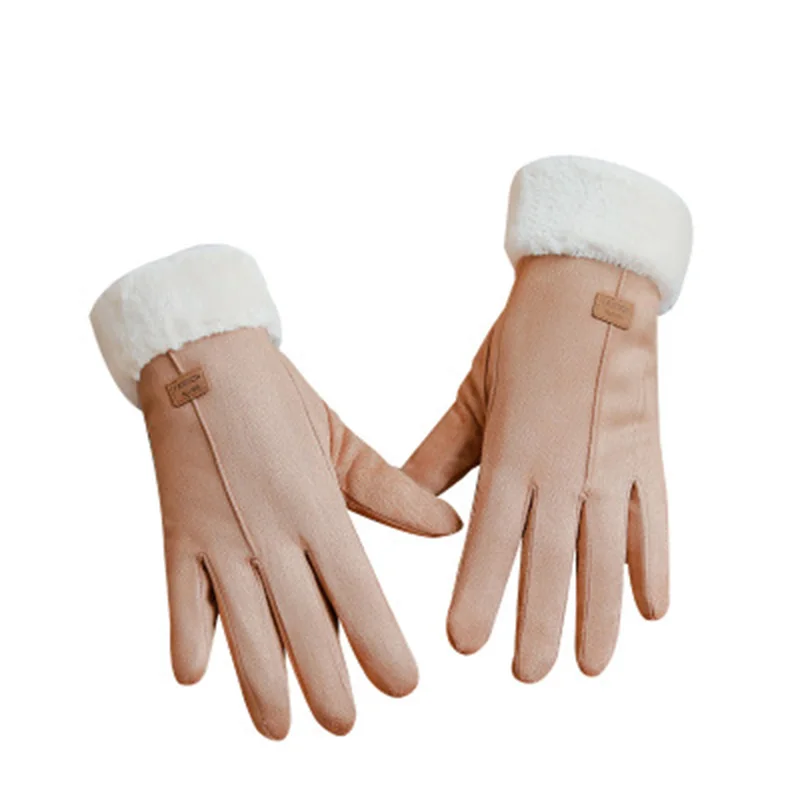 Модные замшевые перчатки с сенсорным экраном зимние женские уличные плюс бархат утолщение относится к вождения ветроустойчивые теплые перчатки C91A