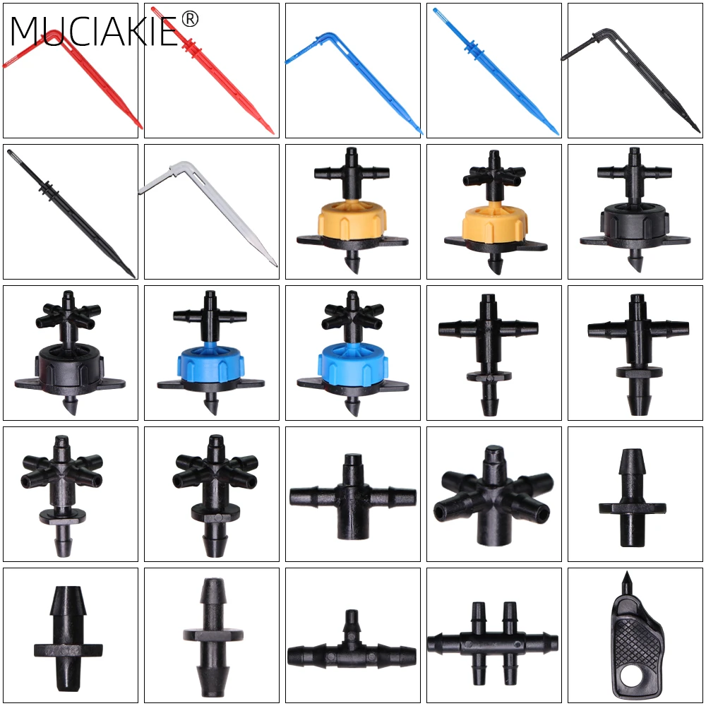 MUCIAKIE 24 Types 3/5MM 1/8'' Micro Drippers Fittings Garden Drip Irrigation Emitters Compensation 2/3/5/6-Way Coupling Adaptor self watering kit