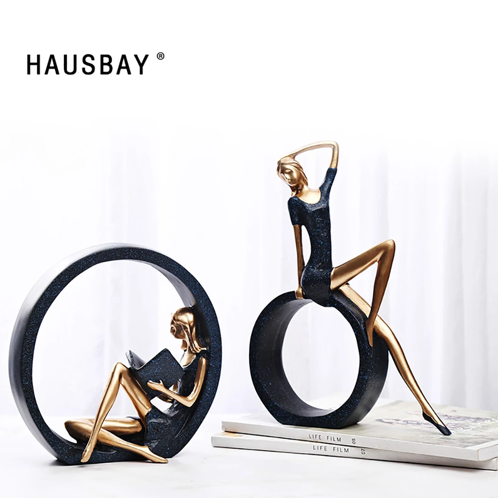 2pcs Resin Yoga Girl Statue Nordic Figurines Creative Crafts Sculpture