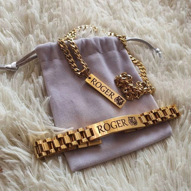 Fashion Stainless Steel Custom Name Necklace For Women Men Personalized Nameplate Cuba Chain Jewelry Gift Set Bijoux