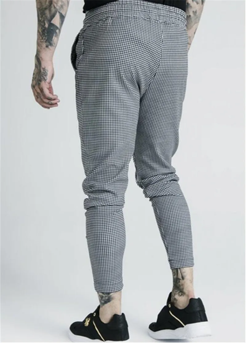Мужские модные новые клетчатые шелковые повседневные спортивные штаны с принтом, мужские уличные хип-хоп модные обтягивающие штаны из полиэстера