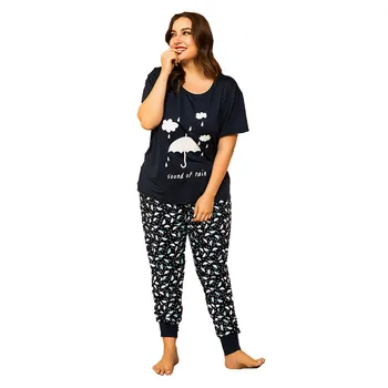 

Plus size home service fat ladies plus size home service two-piece suit panda print loose short-sleeved trousers