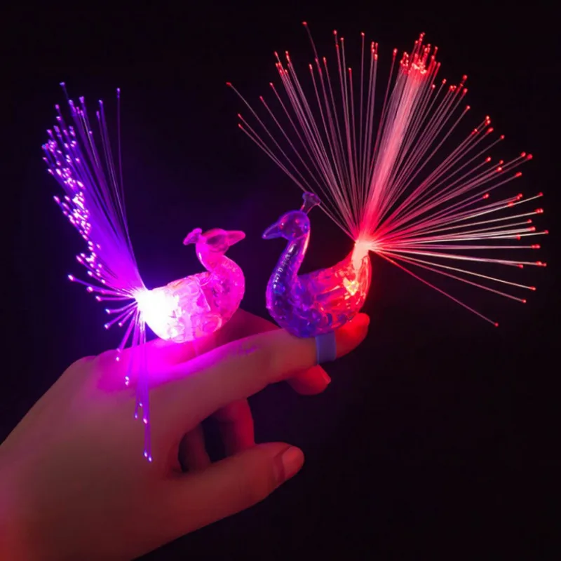 

Peacock Finger Light Colorful LED Light-up Rings Party Gadgets Kids Intelligent Toy for Brain Development